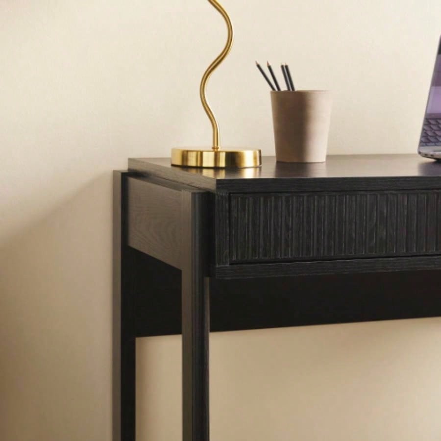 Transitional Reeded Writing Desk with Drawer - Black