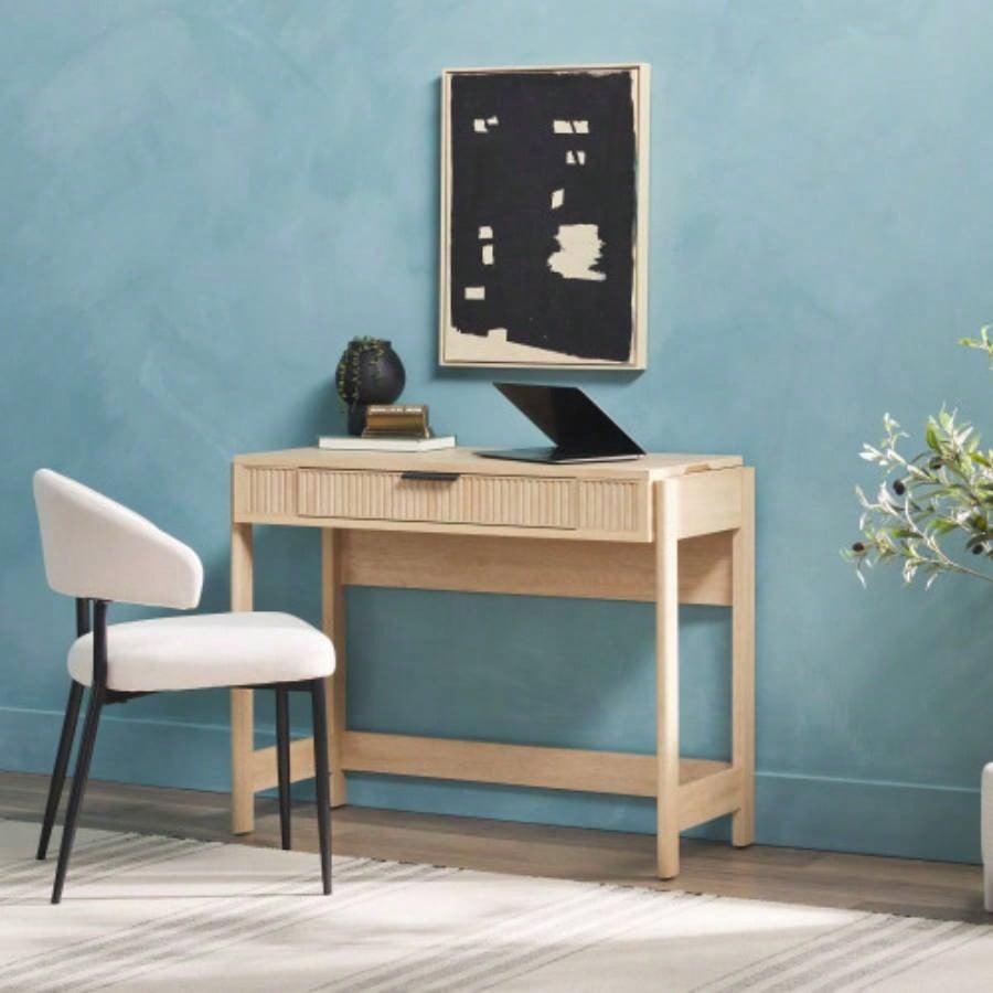 Transitional Reeded Lift - Top Desk with Drawer - Oak