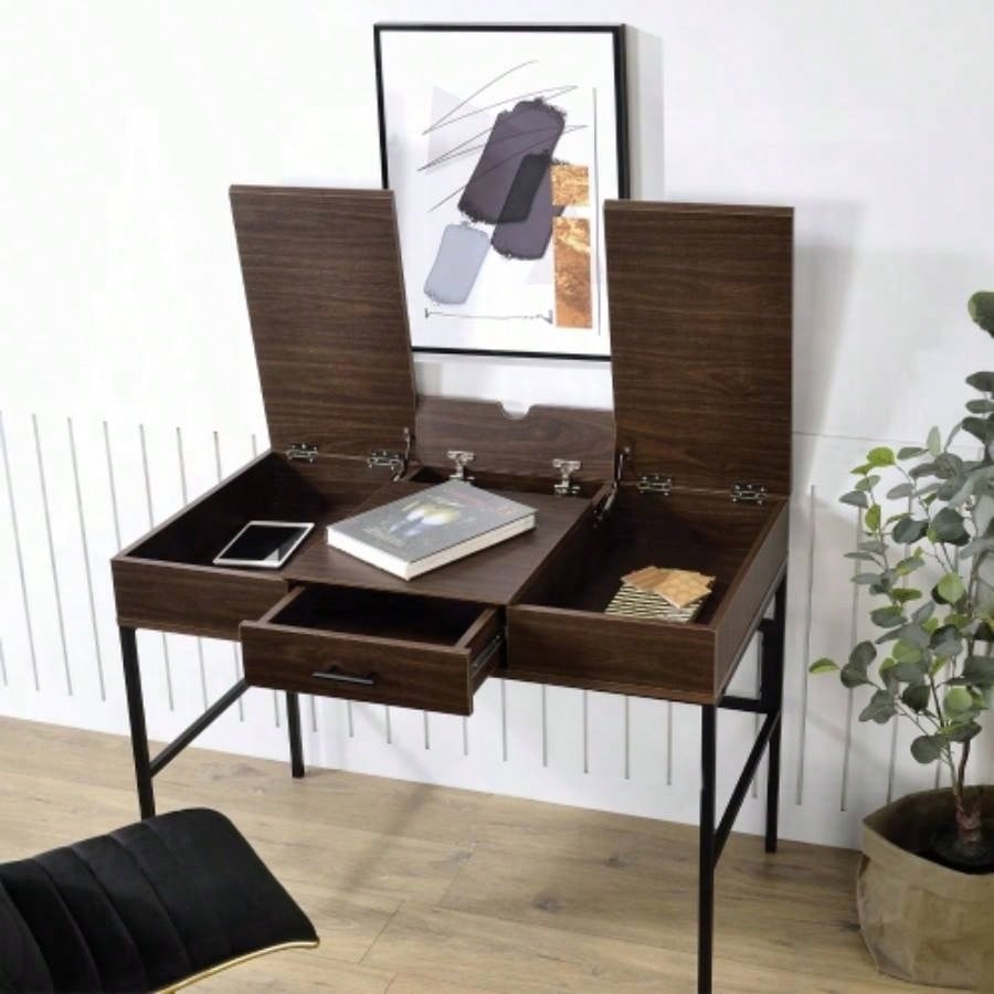 Oak and Black 1 - Drawer Writing Desk with USB Port