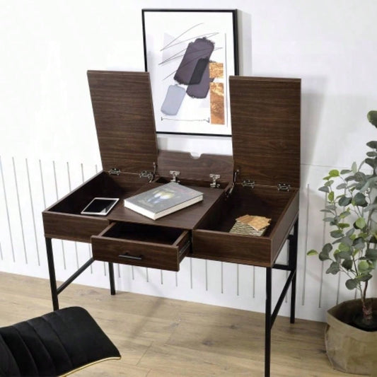 Oak and Black 1 - Drawer Writing Desk with USB Port