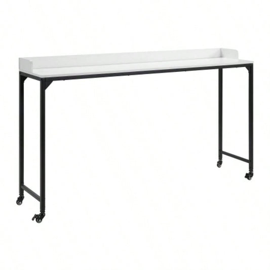 White Multipurpose Over Bed Desk with Adjustable Height, Metal with Casters, Overbed Table 1pc, Laptop Table Bed, Breakfast Table
