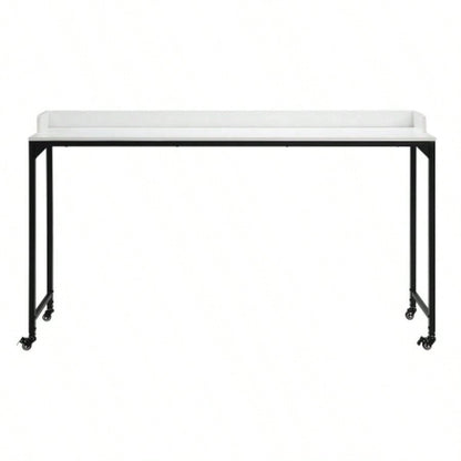 White Multipurpose Over Bed Desk with Adjustable Height, Metal with Casters, Overbed Table 1pc, Laptop Table Bed, Breakfast Table