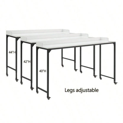 White Multipurpose Over Bed Desk with Adjustable Height, Metal with Casters, Overbed Table 1pc, Laptop Table Bed, Breakfast Table