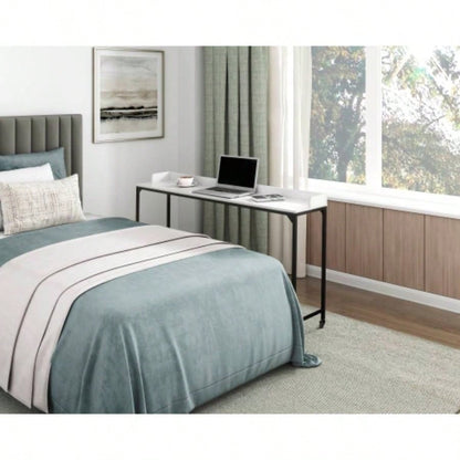 White Multipurpose Over Bed Desk with Adjustable Height, Metal with Casters, Overbed Table 1pc, Laptop Table Bed, Breakfast Table