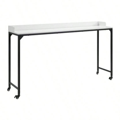 White Multipurpose Over Bed Desk with Adjustable Height, Metal with Casters, Overbed Table 1pc, Laptop Table Bed, Breakfast Table