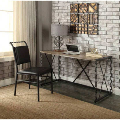Jodie Rustic Oak Antique Black Writing Desk