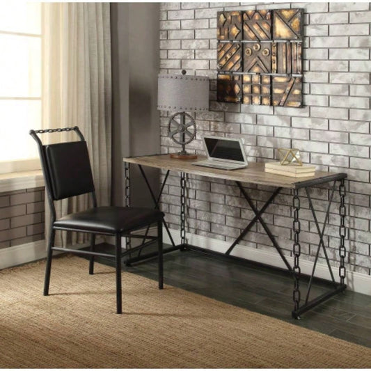 Jodie Rustic Oak Antique Black Writing Desk