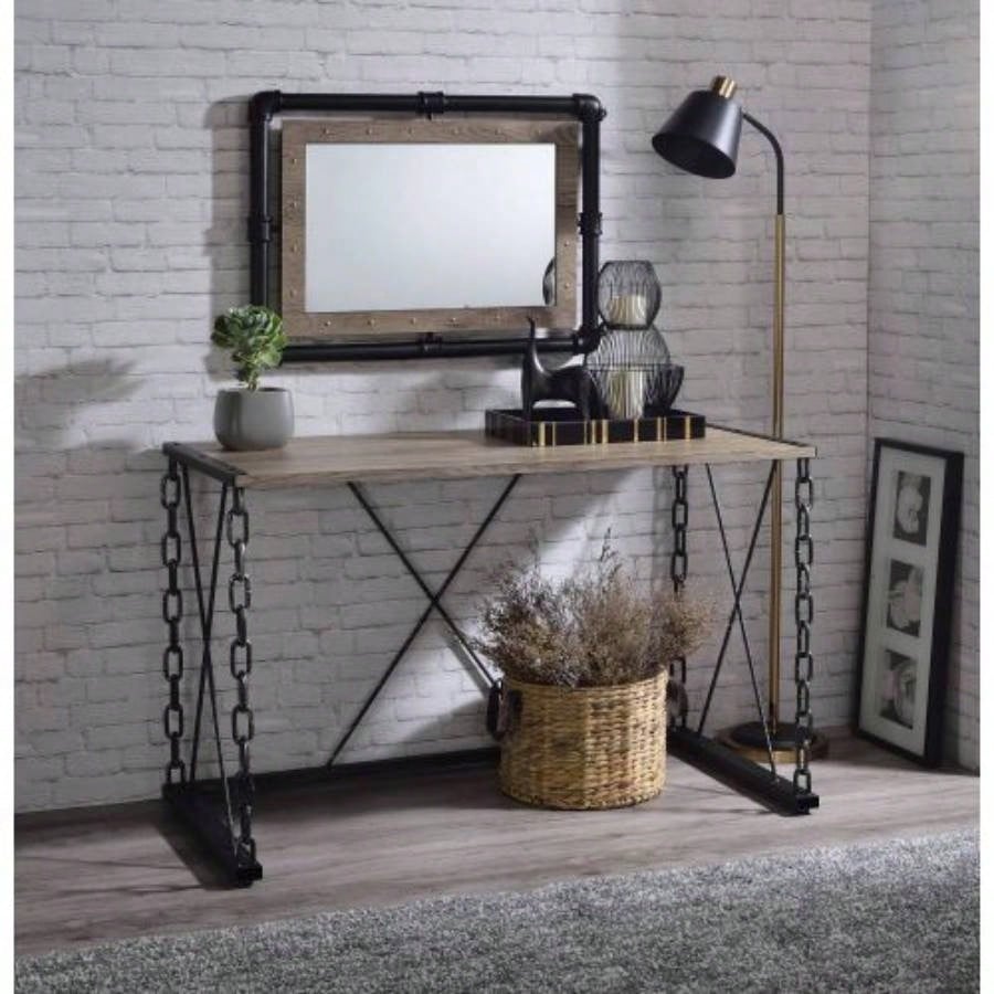 Jodie Rustic Oak Antique Black Writing Desk