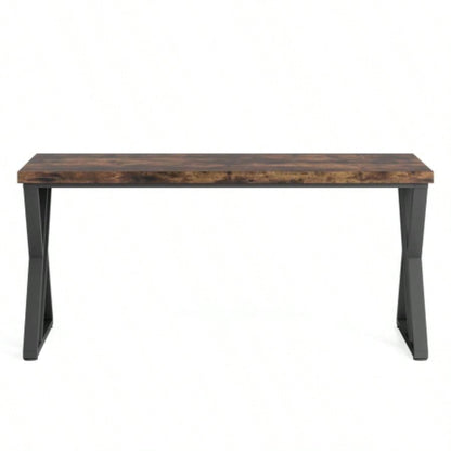 55 Inches Modern Writing Desk with Z - Shaped Metal, Heavy Duty Computer Desk Home Office or Study, Rustic Brown Wood Desktop, Spacious Work Surface Sturdy Frame