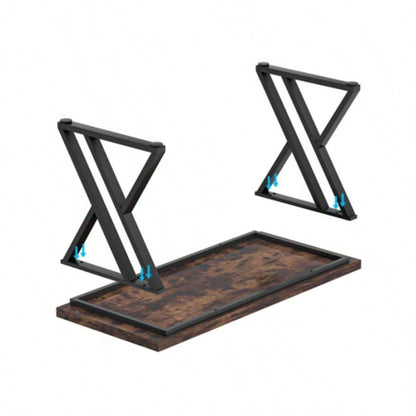 55 Inches Modern Writing Desk with Z - Shaped Metal, Heavy Duty Computer Desk Home Office or Study, Rustic Brown Wood Desktop, Spacious Work Surface Sturdy Frame