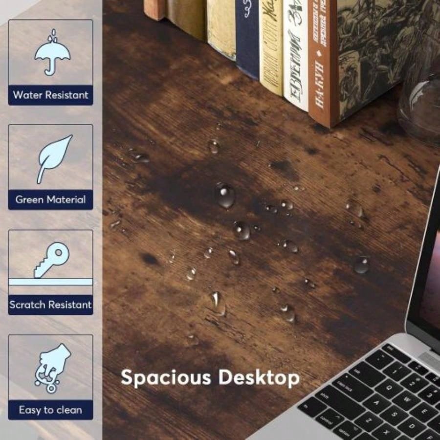 55 Inches Modern Writing Desk with Z - Shaped Metal, Heavy Duty Computer Desk Home Office or Study, Rustic Brown Wood Desktop, Spacious Work Surface Sturdy Frame