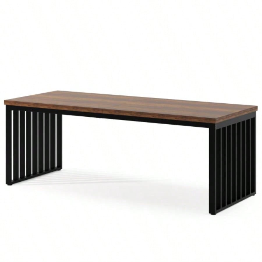 78.74 Inches Double Computer Desk 2 Person - Long Industrial Workstation with Heavy Duty Metal Frame, Large Dual Study Table Home Office, Brown and Black