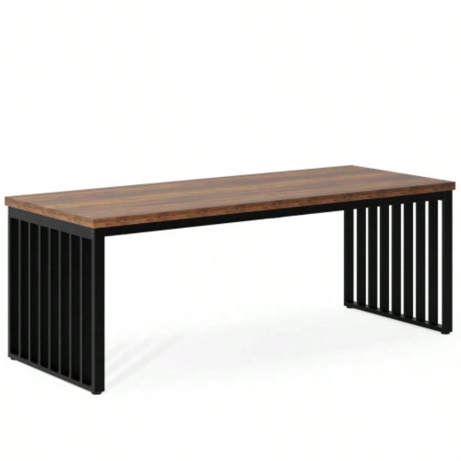 78.74 Inches Double Computer Desk 2 Person - Long Industrial Workstation with Heavy Duty Metal Frame, Large Dual Study Table Home Office, Brown and Black