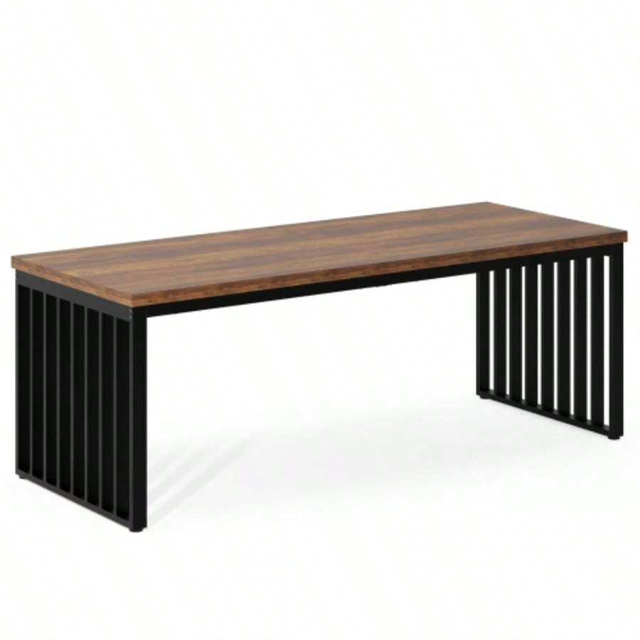 78.74 Inches Double Computer Desk 2 Person - Long Industrial Workstation with Heavy Duty Metal Frame, Large Dual Study Table Home Office, Brown and Black