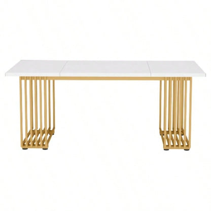 70.9 Modern Executive Desk, Large White Computer Desk with Gold Metal, Wooden Office Desk Home Office, Writing, Study, or Meeting Room Table 6 - 8 People