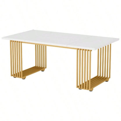 70.9 Modern Executive Desk, Large White Computer Desk with Gold Metal, Wooden Office Desk Home Office, Writing, Study, or Meeting Room Table 6 - 8 People