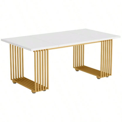 70.9 Modern Executive Desk, Large White Computer Desk with Gold Metal, Wooden Office Desk Home Office, Writing, Study, or Meeting Room Table 6 - 8 People