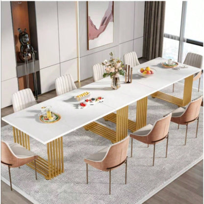 70.9 Modern Executive Desk, Large White Computer Desk with Gold Metal, Wooden Office Desk Home Office, Writing, Study, or Meeting Room Table 6 - 8 People
