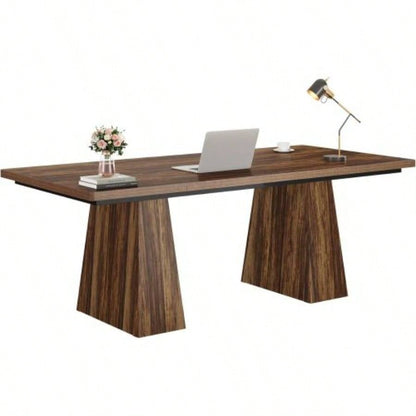 63 Modern Executive Desk, Large Home Office Computer Workstation with Sturdy Double Pedestal Base, Elegant Study Writing Table Business Gaming