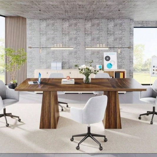 63 Modern Executive Desk, Large Home Office Computer Workstation with Sturdy Double Pedestal Base, Elegant Study Writing Table Business Gaming, Rustic Brown