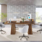 63 Modern Executive Desk, Large Home Office Computer Workstation with Sturdy Double Pedestal Base, Elegant Study Writing Table Business Gaming, Rustic Brown