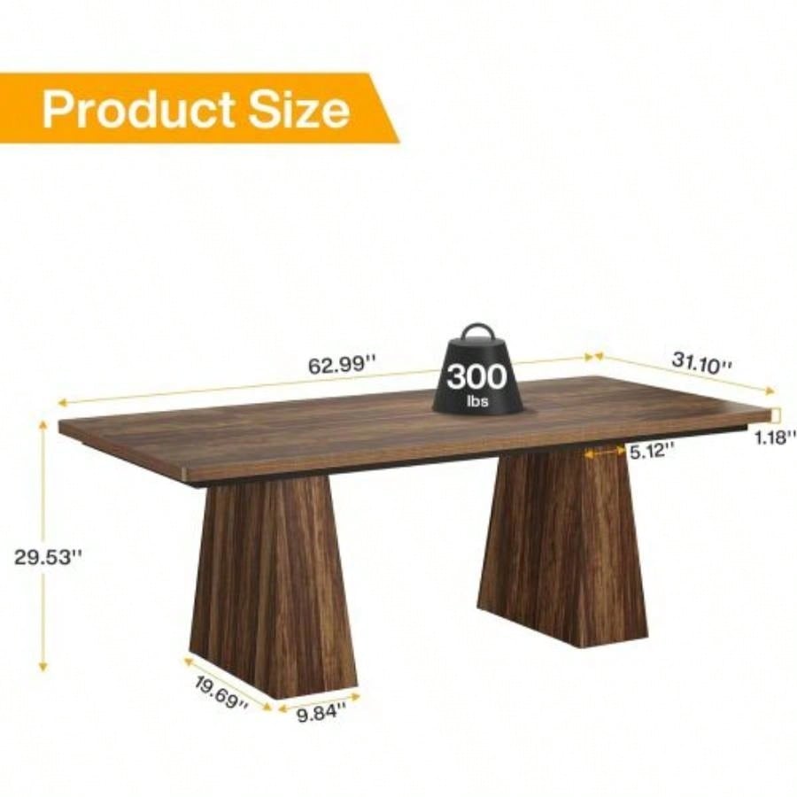 63 Modern Executive Desk, Large Home Office Computer Workstation with Sturdy Double Pedestal Base, Elegant Study Writing Table Business Gaming