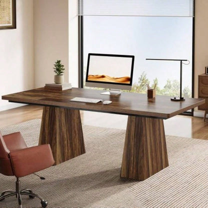 63 Modern Executive Desk, Large Home Office Computer Workstation with Sturdy Double Pedestal Base, Elegant Study Writing Table Business Gaming