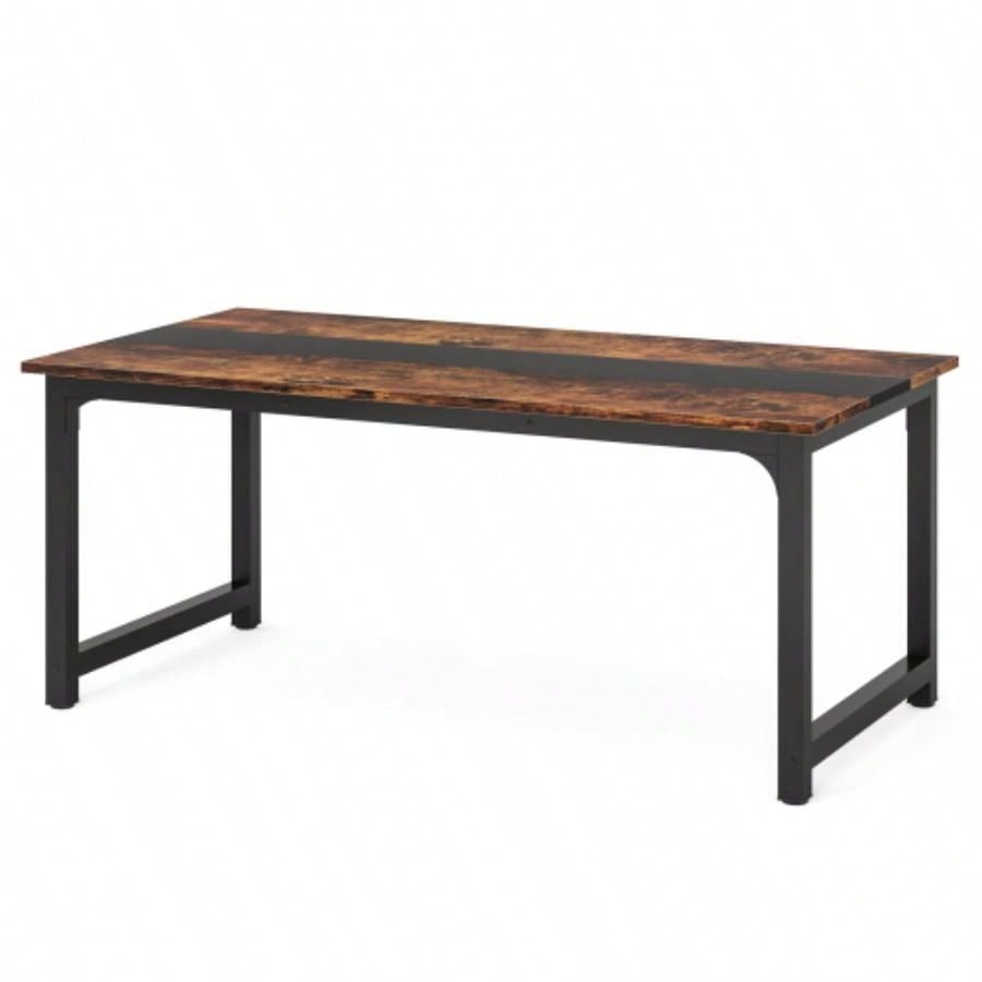 63 Large Modern Computer Desk Home Office - Heavy Duty Writing Table with Steel Frame, Industrial Workstation with Spacious Desktop Adjustable Feet, Rustic Brown Black