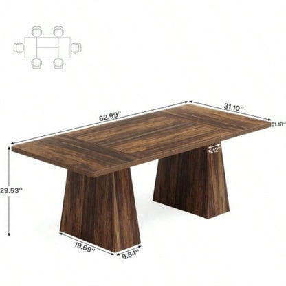 63 Modern Executive Desk, Large Home Office Computer Workstation with Sturdy Double Pedestal Base, Elegant Study Writing Table Business Gaming, Rustic Brown