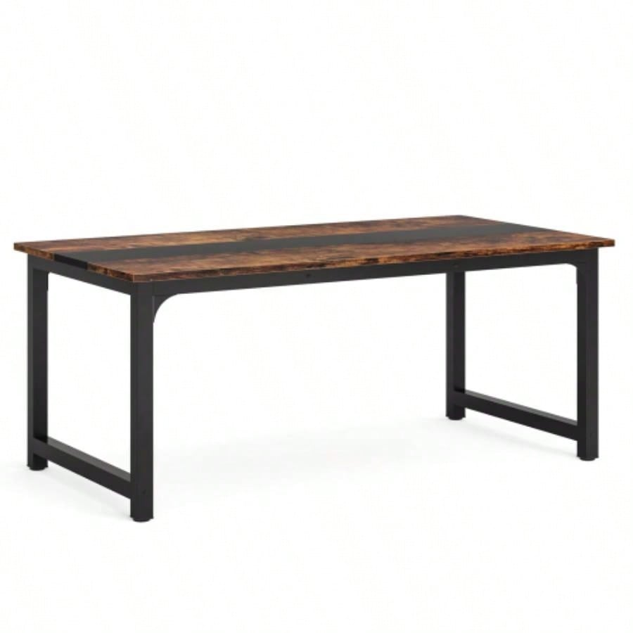 63 Large Modern Computer Desk Home Office - Heavy Duty Writing Table with Steel Frame, Industrial Workstation with Spacious Desktop Adjustable Feet, Rustic Brown Black