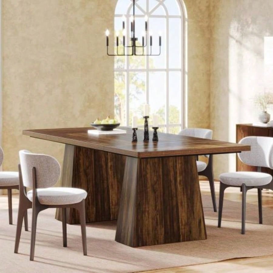 63 Modern Executive Desk, Large Home Office Computer Workstation with Sturdy Double Pedestal Base, Elegant Study Writing Table Business Gaming, Rustic Brown