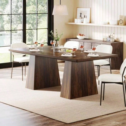 63 Modern Executive Desk, Large Home Office Computer Workstation with Sturdy Double Pedestal Base, Elegant Study Writing Table Business Gaming, Rustic Brown