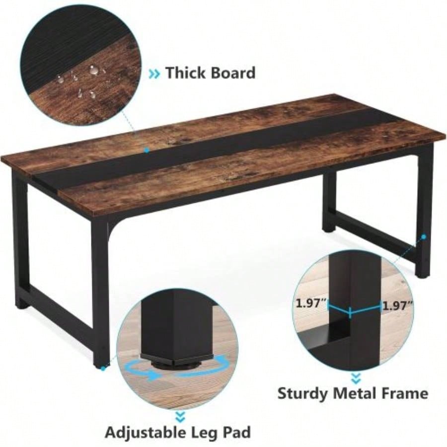 63 Large Modern Computer Desk Home Office - Heavy Duty Writing Table with Steel Frame, Industrial Workstation with Spacious Desktop Adjustable Feet, Rustic Brown Black