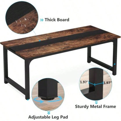 63 Large Modern Computer Desk Home Office - Heavy Duty Writing Table with Steel Frame, Industrial Workstation with Spacious Desktop Adjustable Feet, Rustic Brown Black