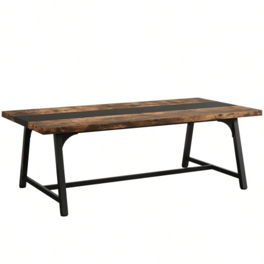 70.87 Modern Rectangular Conference Table 6 - 8 People, Office Executive Desk with Durable Metal Frame, Large Work Surface Boardroom Collaboration - Rustic Brown Black