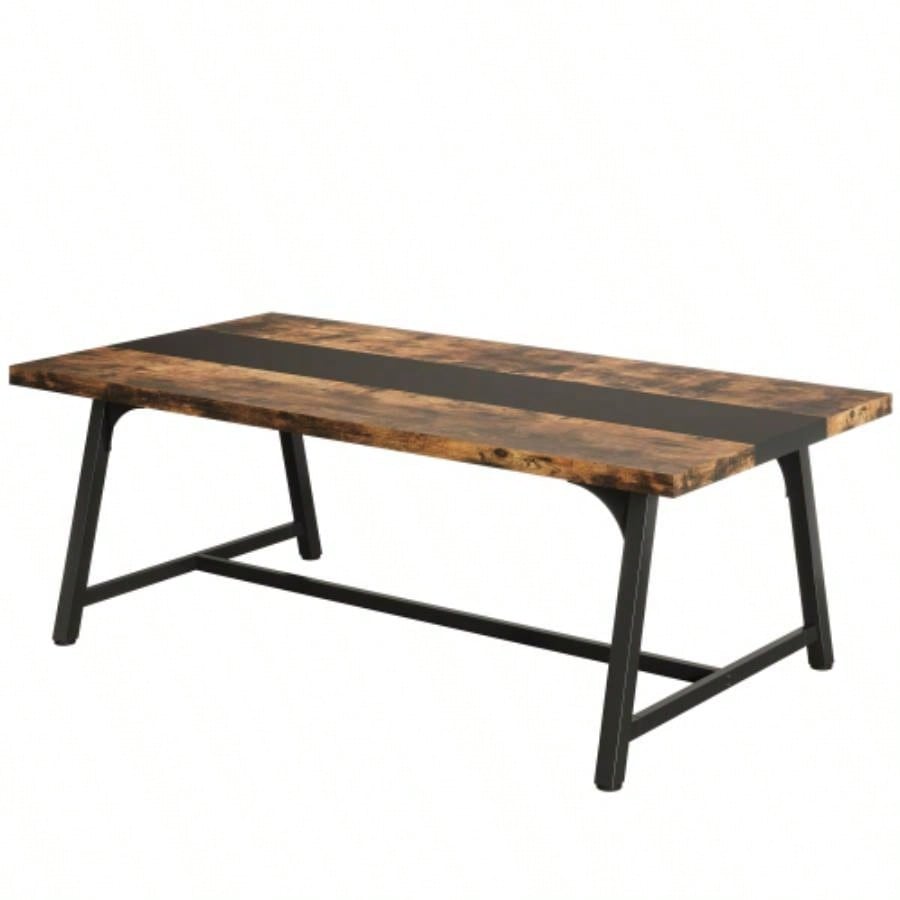 70.87 Modern Rectangular Conference Table 6 - 8 People, Office Executive Desk with Durable Metal Frame, Large Work Surface Boardroom Collaboration - Rustic Brown Black