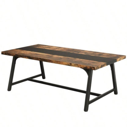 70.87 Modern Rectangular Conference Table 6 - 8 People, Office Executive Desk with Durable Metal Frame, Large Work Surface Boardroom Collaboration - Rustic Brown Black