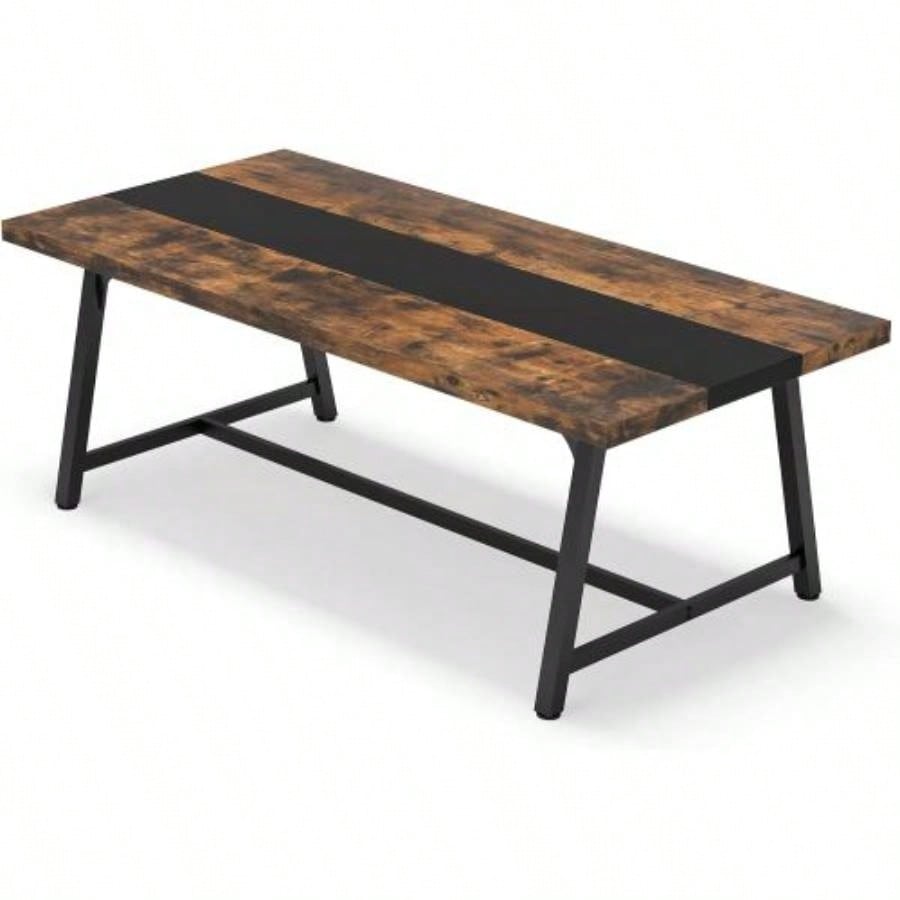 70.87 Modern Rectangular Conference Table 6 - 8 People, Office Executive Desk with Durable Metal Frame, Large Work Surface Boardroom Collaboration - Rustic Brown Black