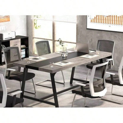 70.87 Modern Rectangular Conference Table 6 - 8 People, Office Executive Desk with Durable Metal Frame, Large Work Surface Boardroom Collaboration - Black