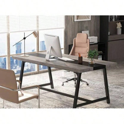 70.87 Modern Rectangular Conference Table 6 - 8 People, Office Executive Desk with Durable Metal Frame, Large Work Surface Boardroom Collaboration - Black