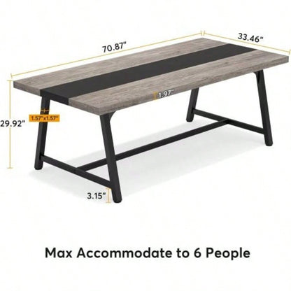 70.87 Modern Rectangular Conference Table 6 - 8 People, Office Executive Desk with Durable Metal Frame, Large Work Surface Boardroom Collaboration - Black