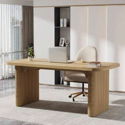 62 Modern Executive Desk, Large Home Office Computer Workstation with Sturdy Double Pedestal Base, Simple Rectangular Writing Study Table, Natural