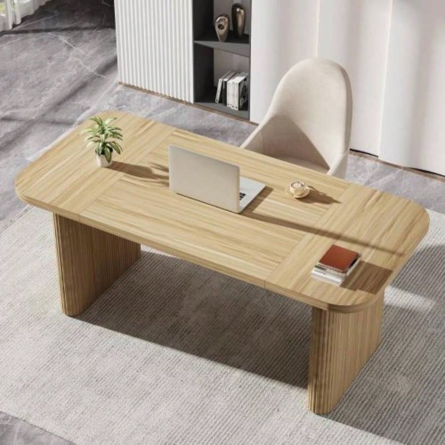 62 Modern Executive Desk, Large Home Office Computer Workstation with Sturdy Double Pedestal Base, Simple Rectangular Writing Study Table, Natural