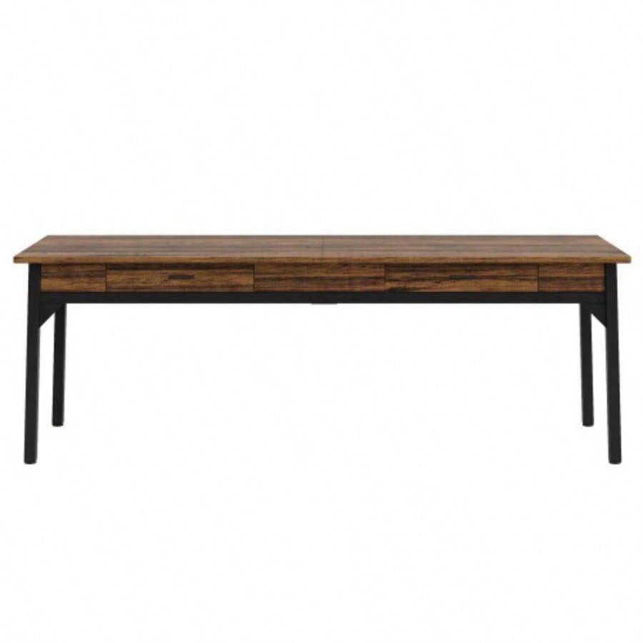 78. Long Double Office Desk Two, Rustic Brown Executive Computer Workstation with 2 Drawers and Hooks, Industrial Home Office Desk with Metal Frame Shared Workspace or Study