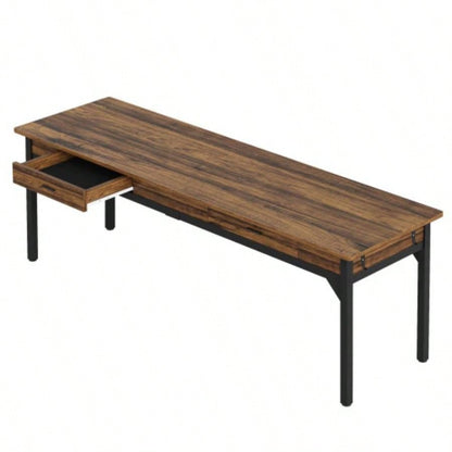 78. Long Double Office Desk Two, Rustic Brown Executive Computer Workstation with 2 Drawers and Hooks, Industrial Home Office Desk with Metal Frame Shared Workspace or Study