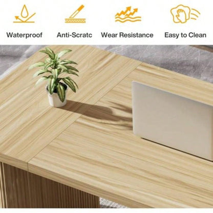 62 Modern Executive Desk, Large Home Office Computer Workstation with Sturdy Double Pedestal Base, Simple Rectangular Writing Study Table, Natural