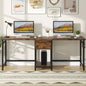 79 - Inch Two Person Computer Desk with Drawers and Storage Shelves, Long Double Workstation Table with Hooks, Industrial Writing Desk Home Office, Rustic Brown