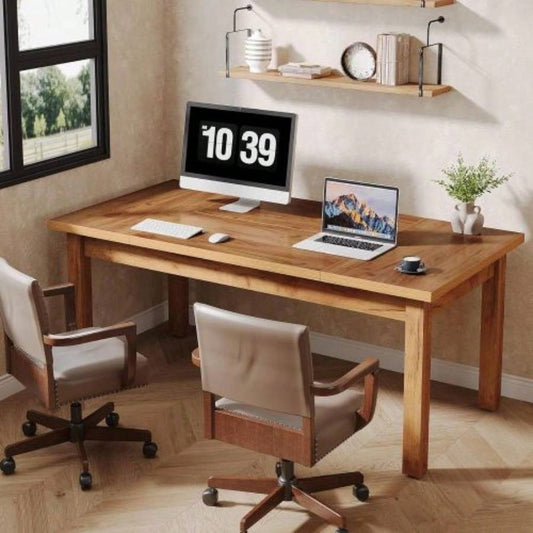 70 Inch Large Computer Desk, Farmhouse Office Desk Writing Study Desk with Solid Wood Legs, Executive Desk with Thickened Frame and Board