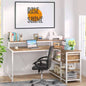 55 - Inch L - Shaped Home Office Desk with Monitor Riser, Drawers, and Storage Shelves, Corner Computer Desk Small Spaces, Farmhouse Writing Table, Beige White