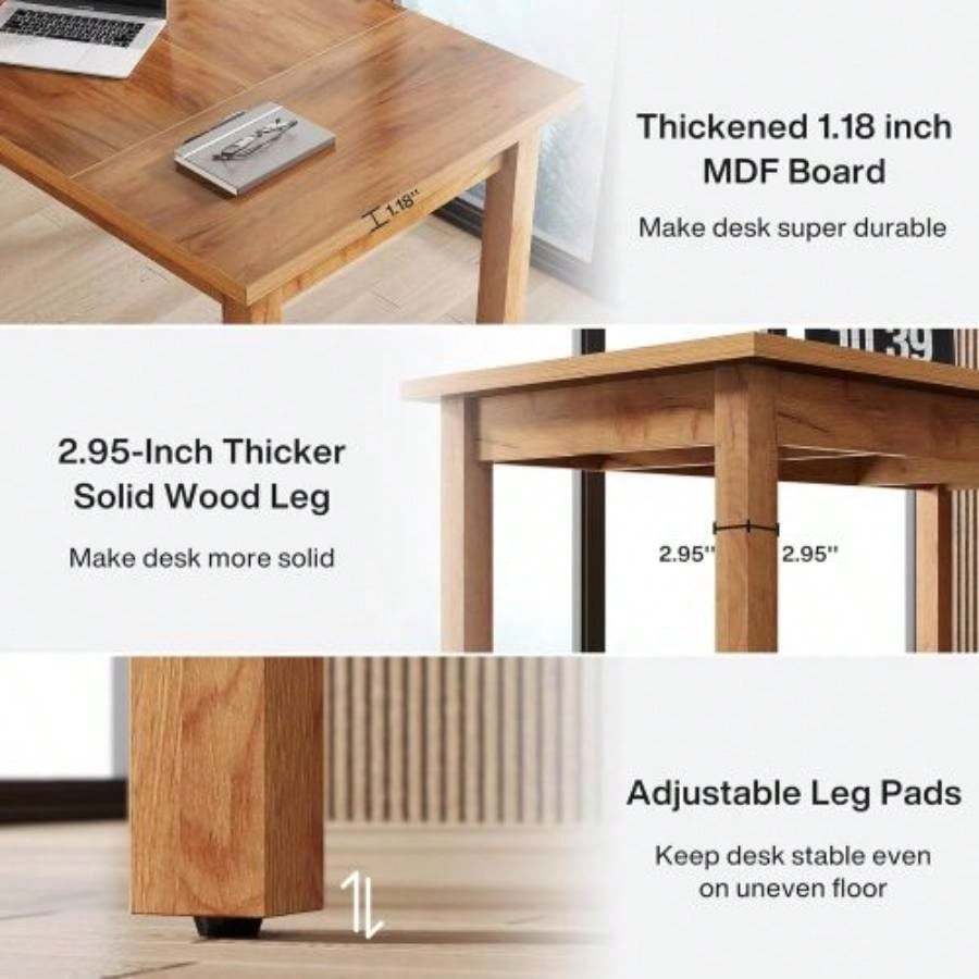 70 Inch Large Computer Desk, Farmhouse Office Desk Writing Study Desk with Solid Wood Legs, Executive Desk with Thickened Frame and Board